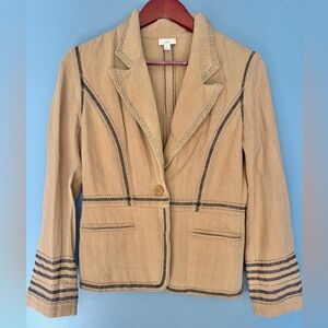 J. Jill Linen Cotton Blend Tan Herringbone Blazer | Size 4